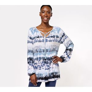 Belle by Kim Gravel Women's Top Sz L Rayon Spandex Painted Blue A605799